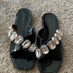 Wild Diva Black Sandals with Gem Embellishments